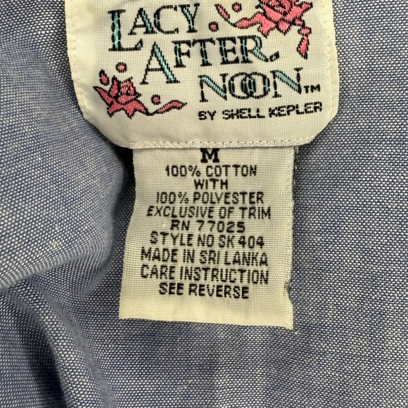 Vintage Lacy Afternoon by Shell Kepler Chambray & Lace Shirt Dress - Size M - Picture 11 of 12